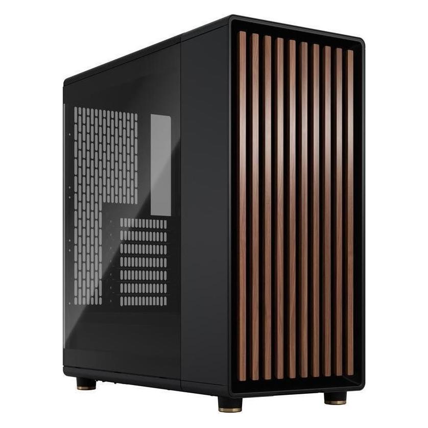 Fractal Panneau Latéral en Verre Trempé Noir Charbon avec Face Avant en Bois de Noyer Foncé (ATX, mATX, Mini-ITX)