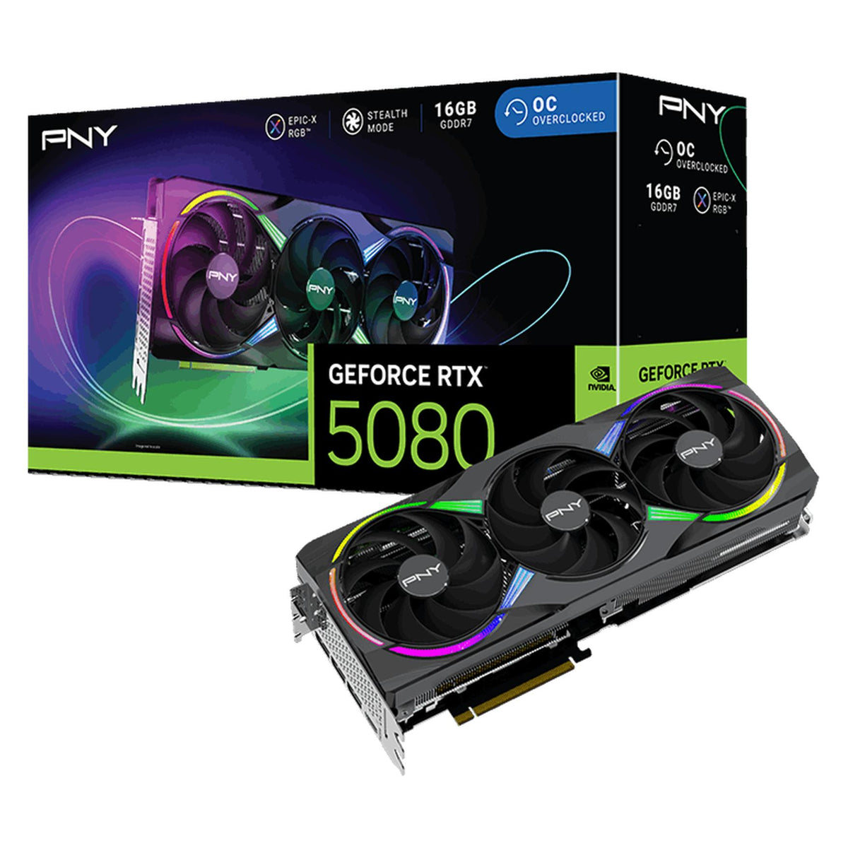 PNY GeForce RTX 5080 ARGB Epic-X RGB Overclocked Triple Fan (16 Go, GDDR7)